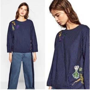 Zara Vegetable Embroidered Striped Blouse